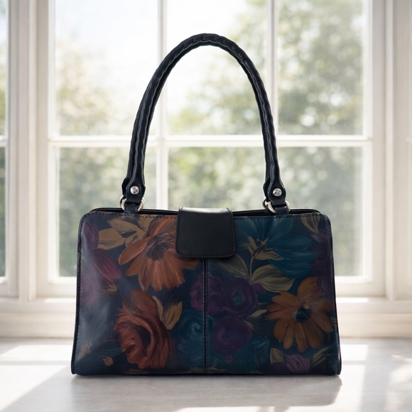 Patricia Nash Handbags - Patricia Nash Rienzo Floral Black Leather Peruvian Painting Shoulder Handbag
